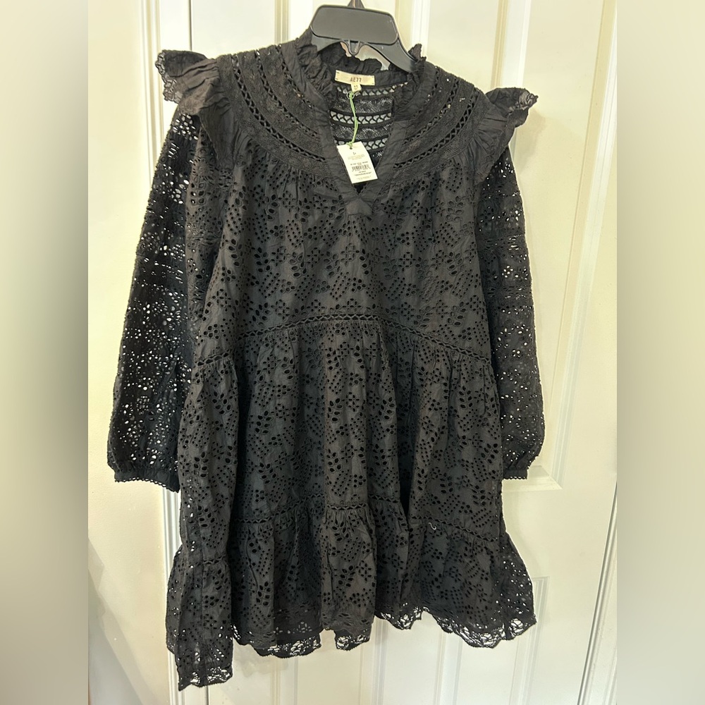 NWT AE77 Black Eyelet Dress